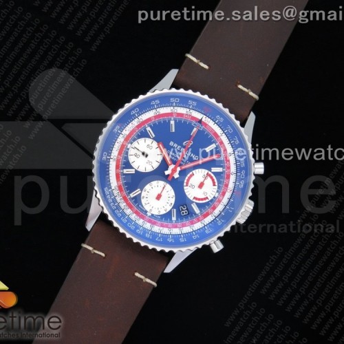 V9공장 브라이틀링 내비타이머 크로노 블루다이얼 가죽스트랩 Navitimer B01 Chronograph 43 Blue Dial on Brown Leather Strap A7750