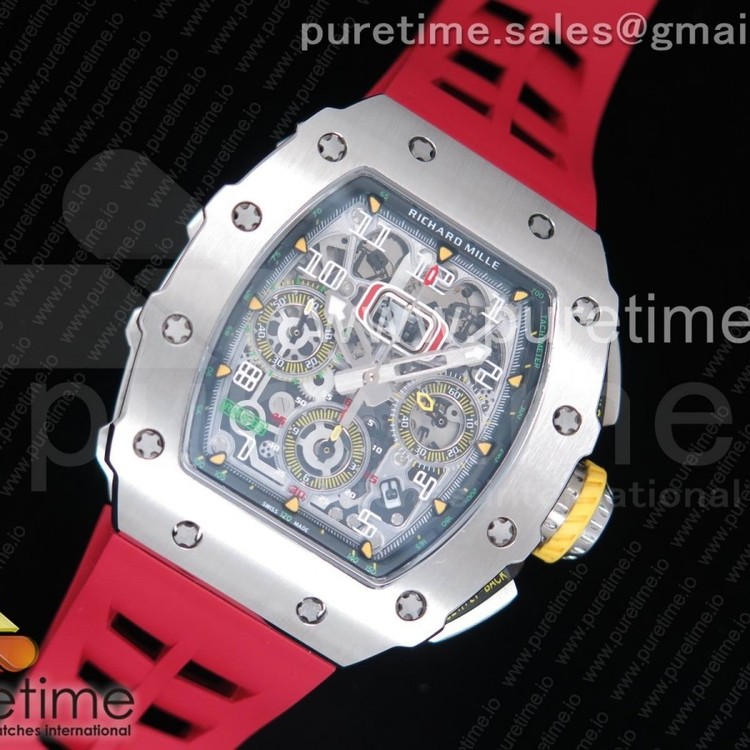 KV공장 리차드밀 RM11-03 스틸 크리스탈스켈레톤다이얼 레드레이싱러버스트랩 RM11-03 SS Crystal Skeleton Dial on Red Racing Rubber Strap A7750