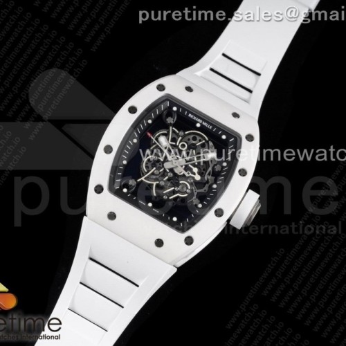 ZF공장 RM055 세라믹 스켈레톤다이얼 러버 RM055 Ti White Ceramic ZF 1:1 Best Edition Skeleton Dial on White Rubber Strap NH05A